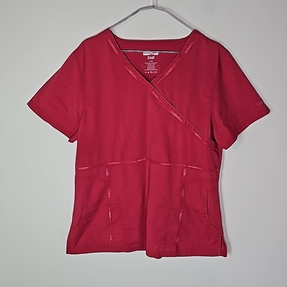 Health Pro medium pink stretch short sleeve scrub top